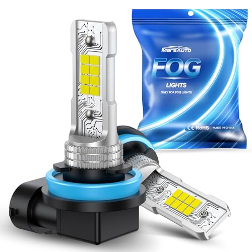 Marsauto H8/H11 LED Fog Light Bulb, 14,000LM 6500K Cool White 1:1 Size H16/H8 Fog Lights, 0.16" Ultra-Thin Focused Beam for Foggy/Rainy Days, Pluy&Play, Tail Light Covers - color: SUPER 6000K WHITE, size: H11/H8