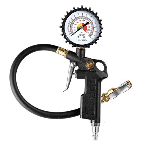 CZC AUTO Tire Inflator Deflator Air Pressure Gauge with Rubber Hose