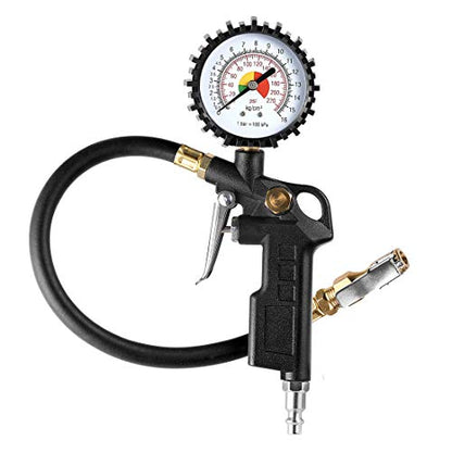 CZC AUTO Tire Inflator Deflator Air Pressure Gauge with Rubber Hose