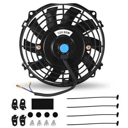 7" Universal Electric Radiator Fan Push Pull Slim Fan High Performance Cooling Fan 80W 12V Mount Kit 1PCS - size: 7 inch- 1PC