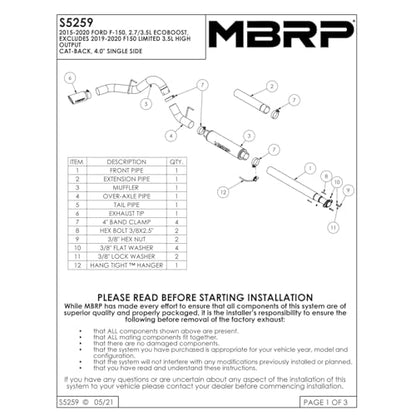 MBRP S5259409 4" Cat Back, Single Exhaust System (Aluminized Steel) - color: T409