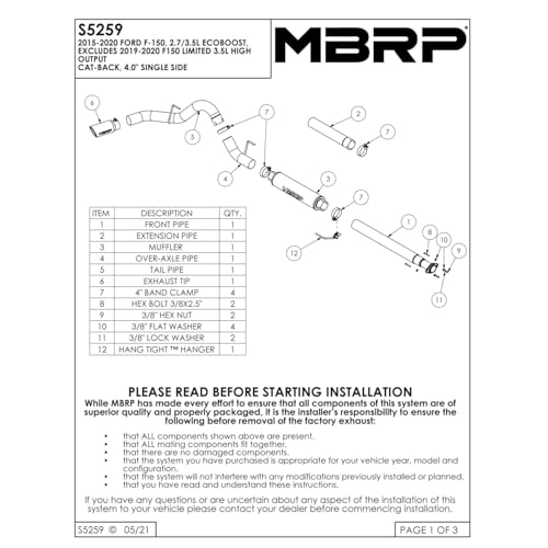 MBRP S5259409 4" Cat Back, Single Exhaust System (Aluminized Steel) - color: T409
