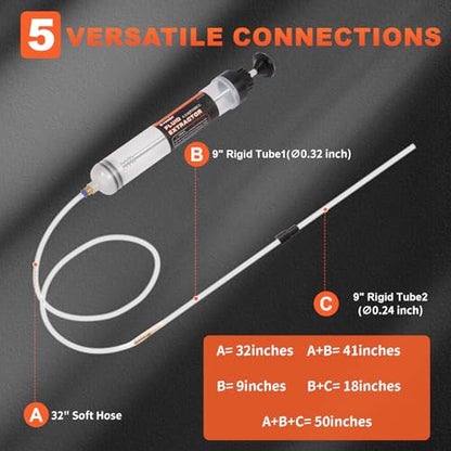 H-veenjor 500 CC Oil Change Syringe with Extra 32" Soft Hose & Two 9" Tubes - size: 500 CC