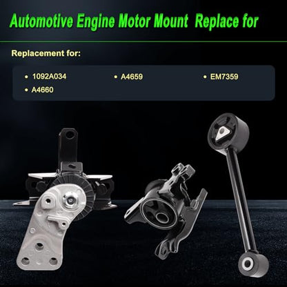 Motor Mount Kit for 14-22 Mitsubishi Mirage 1.2L Auto Trans - size: 3 pieces