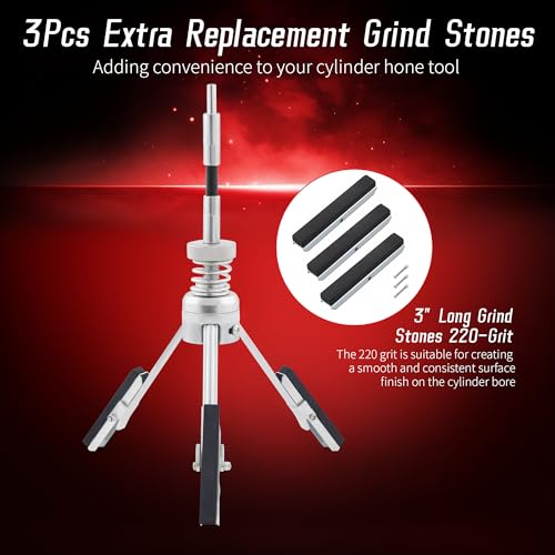 Cylinder Hone Tool, Adjustable for 2"-7", with Extra 3PC 3" Stones - size: 3pc 3"