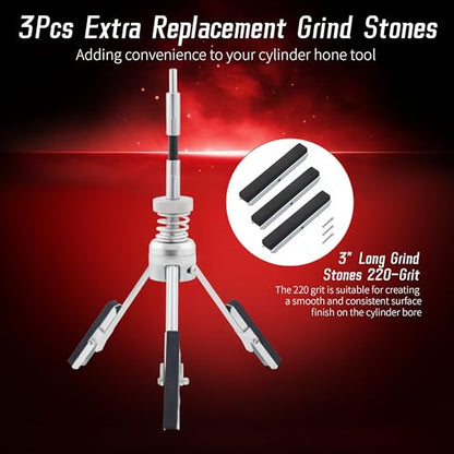 Cylinder Hone Tool, Adjustable for 2"-7", with Extra 3PC 3" Stones - size: 3pc 3"