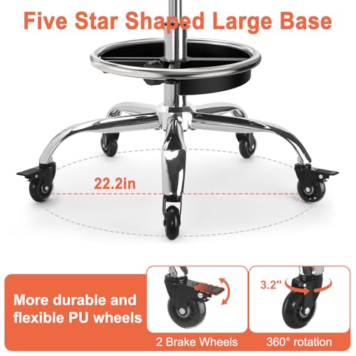 Garage Mechanic Stool Chair, Rolling Workshop Stool with Tool Tray Storage, Height Adjustable Heavy Duty Swivel Task Chair, Mechanic Chair for Garage, Shop, Auto Repair (Style 2)