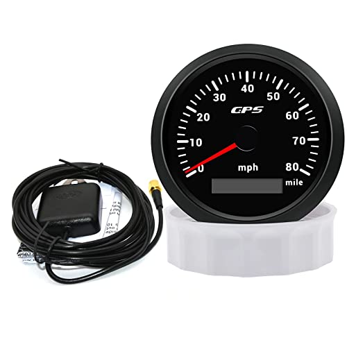 KAOLALI Digital GPS Speedometer Speed Gauge 85mm (3.34 inch) Boat MPH GPS Speedometer Odometer 0-80MPH for Truck Marine Car Motorcycle 9-32V 7 Colors Backlight - color: 80MPH-Black