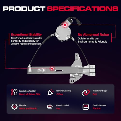 Rear Driver Side Power Window Regulator with Motor (2 Pins) Fit for 2006-2013 Chevy Impala, 2014-2016 Chevrolet Impala Limited Sedan, 748-510 - size: Rear Driver (LH)
