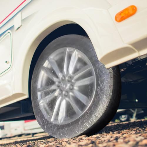 iplusmile 10Pack Clear Disposable Tire Covers with Elastic Band - Universal Plastic Wheel Protectors for RV, Truck, Trailer - Transparent Tire Rim Sleeves for Auto Painting, Maintenance & Storage