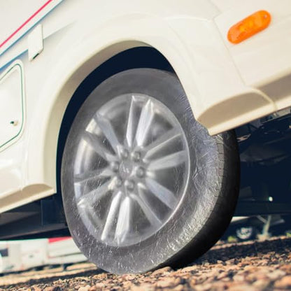 iplusmile 10Pack Clear Disposable Tire Covers with Elastic Band - Universal Plastic Wheel Protectors for RV, Truck, Trailer - Transparent Tire Rim Sleeves for Auto Painting, Maintenance & Storage
