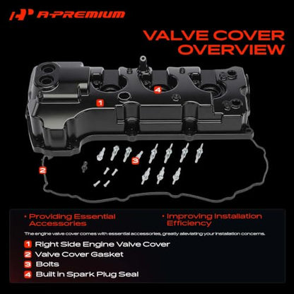A-Premium Upgraded Aluminum Right Engine Valve Cover with Gasket & Bolts Compatible with Ford F-150 2013-2016, Transit-150/250/350/350HD, Expedition & Lincoln Navigator, 3.5L Turbo Engine Only