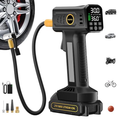 Tire Inflator Portable Air Compressor, Cordless Tire Inflator - color: Black