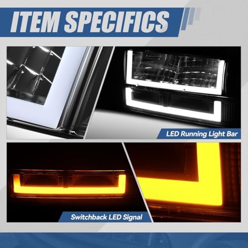 Auto Dynasty 4Pcs Switchback U-LED DRL Headlights Assembly and Bumper Lamps Compatible with Chevy Blazer S10 1998-2004, Driver and Passenger Side, Black Housing Clear Lens - color: Black, size: U-Style LED DRL