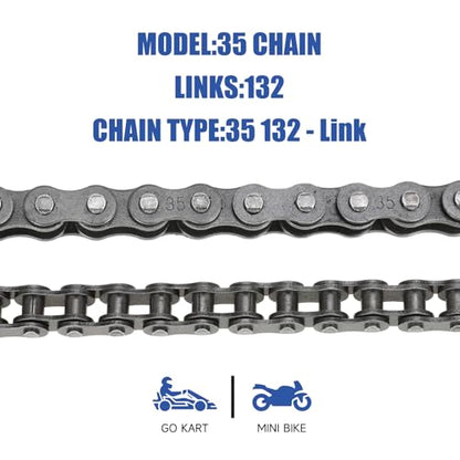 YOXUFA 65 Tooth Sprocket 35 Chain with 140 Links Replacement for Coleman CT100U CC100X Baja Doodle Bug Blitz Dirt Bug Racer DB30 Motovox Mbx10 Predator 97cc 100cc 2.5hp Mini Bike Powersports Parts