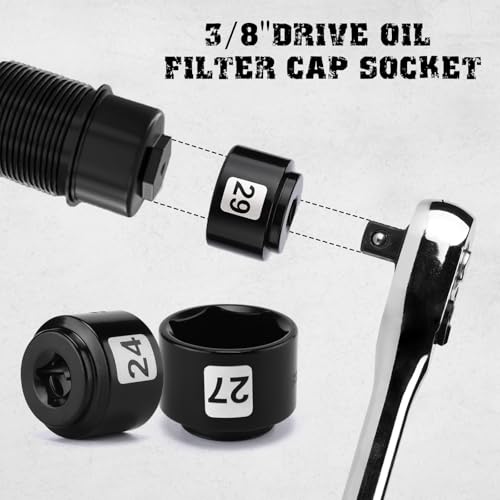Mayouko 8 Pieces 3/8" Drive Low Profile Oil Filter Cap Wrench Socket Set, 24mm, 27mm,28mm,29mm,30mm,32mm,36mm,38mm,CR-V, Oil Filter Cap Remove and Install Tool Kit - size: 8PCS- 24,27,28,29,30,32,36,38mm