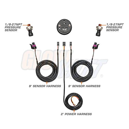 GlowShift 10 Color Digital Dual 100 PSI Pressure Gauge Kit, 2-1/16" 52mm