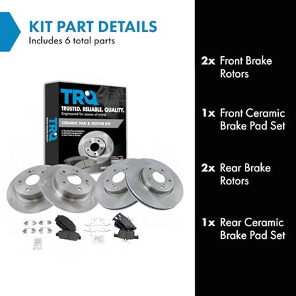 TRQ Front and Rear Brake Pad and Rotor Set Ceramic Vented Solid Rotors - style: BKA65582