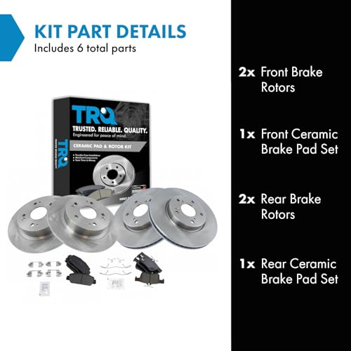TRQ Front and Rear Brake Pad and Rotor Set Ceramic Vented Solid Rotors - style: BKA65582