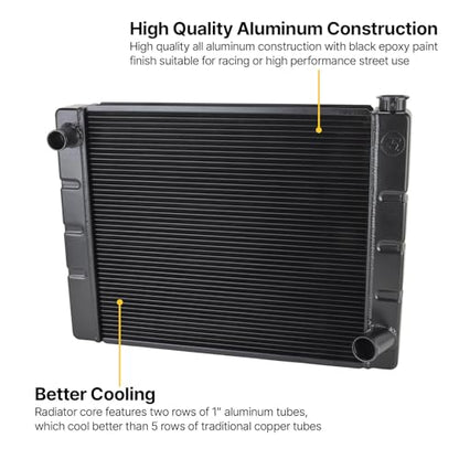 Speedway Motors Universal Aluminum Radiator, 26 Inch, Black, High-Performance Cooling with Dual 1” Rows, Single Pass Style, CNC Billet Filler Neck, Compatible with Chevy SBC/BBC - size: 26 Inch