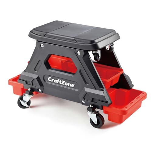 2-in-1 Mechanic Rolling Stool – Detachable Seat with 2 Height Options (High/Low), 300 LBS Heavy Duty Roller Cart, 360° Swivel, Locking Casters & Removable Storage Trays for Garage & Workshop