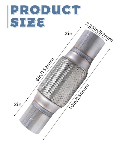 Flex Pipe,Heavy Duty Exhaust Flex Pipe,Car Accessories Stainless Steel Flexible Exhaust Pipes,Universal Muffler Tube Automotive Replacement,Suitable for Most Cars,Trucks (2.25"x6"/10") - size: 2.25"x6"/10"
