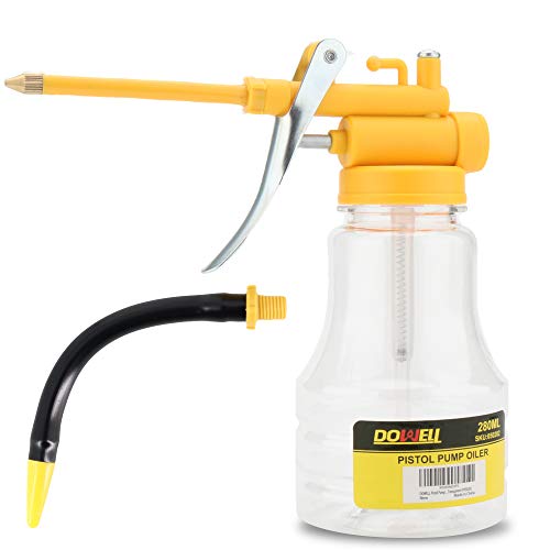 DOWELL Pistol Pump Oiler Lubrication Oil Gun 9.5oz 280ml Plastic Bottle with Straight Flexibal Spout Transparent HY050202 - size: 9.5 oz