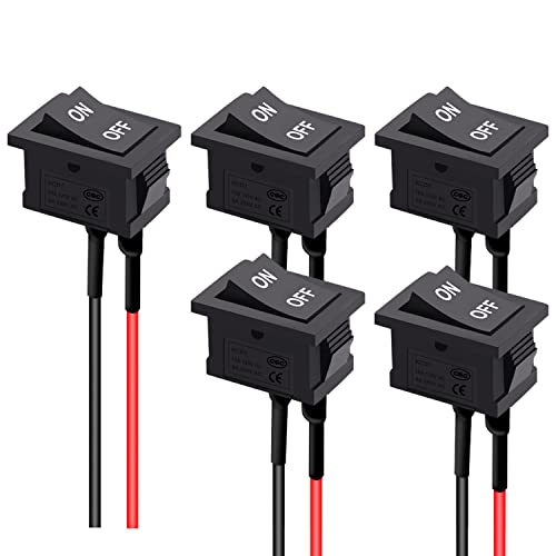 TWTADE 5PCS Latching Rocker Switch ON/Off 2 Pin 2 Position SPST Car Auto Boat Square Rocker Toggle Switch with Pre-Wired AC 10A/125V 6A/250V - color: Black-ON/Off Pre-wired - 5PCS, size: Narrow Rectangle