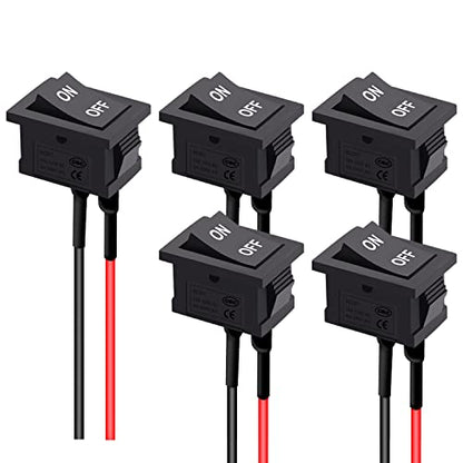 TWTADE 5PCS Latching Rocker Switch ON/Off 2 Pin 2 Position SPST Car Auto Boat Square Rocker Toggle Switch with Pre-Wired AC 10A/125V 6A/250V - color: Black-ON/Off Pre-wired - 5PCS, size: Narrow Rectangle