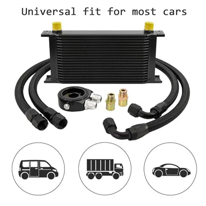 19 Row AN10-10AN Stacked Plate Oil Cooler With Fuel Line Hose Mounting - color: Oil Cooler+Fuel Line Hose, size: 19 Row-BK