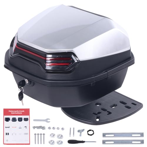 Japard Motorcycle Top Case 42L Daily Rear Tail Box Trunk, Lockable Storage Carrier, Waterproof Universal Mounting for Helmet Luggage (Silver White) - color: CLEARANCE! Silver White
