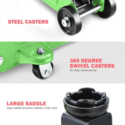 DNA MOTORING Low Profile Hydraulic Trolley Service/Floor Jack, 1.5 Ton (3000 lbs) Capacity, Lifting Range 5.3"-12", Green, TOOLS-00326-GR - color: Green, style: 1.5 ton