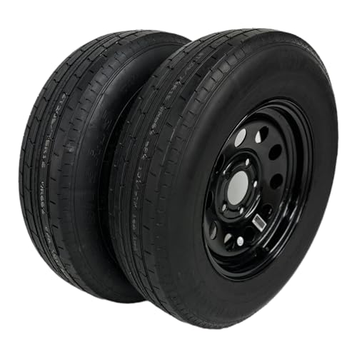 2-PACK ST205/75R15 TRAILQUEST RADIAL TRAILER TIRE ON RIM, LOAD RANGE C 6 PLY, ON 5 LUG BLACK MODULAR STYLE WHEEL WITH 5X4.5" BOLT PATTERN. REPLACES F78 OR D15 - INCLUDES WARRANTY