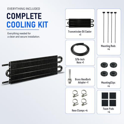Transmission Oil Cooler, 4 Pass Tube and Fin Cooler Kit, 5/16 Universal Aluminium Oil Cooler Kit with Hose Mounting (Black) - color: Black, size: 4 Pass