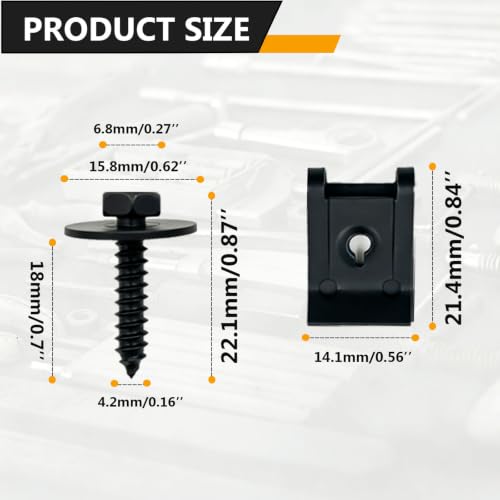 M4.2 Universal Fender Liner Screw and U Clips Fits Various Vehicles - size: M4.2