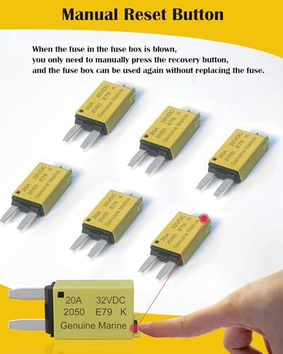 20A Low Profile Mini Fuse Kit– Automotive 20A ATM Manual Reset Circuit Breaker Fuses for Boat, RV, Car, Truck, DC 12V/32V 20 Amp Manual Resettable Blade Assortment Kit with Resettable Fuses - style: Manual-E79-20A