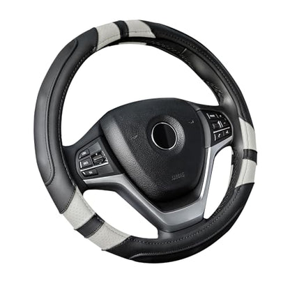 Achiou Steering Wheel Cover 15in Microfiber Leather Anti-Slip Universal - color: Black + Gray