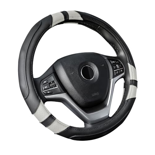 Achiou Steering Wheel Cover 15in Microfiber Leather Anti-Slip Universal - color: Black + Gray