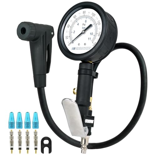 CycloSpirit Universal Bicycle Tire Inflator Gauge with Auto-Select Valve Type - Presta and Schrader Air Compressor Tool (Dial 3" Oversized) - size: Dial 3"