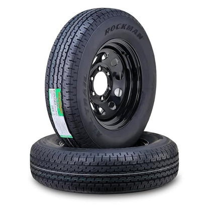 ROCKMAN Trailer Tire Wheel ST225/75R15 10-Ply E 117M 6X5.5 Black Mod Rim,S2 - size: ST225/75R15 10PR /6x5.5