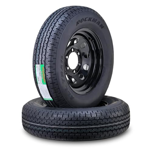 ROCKMAN Trailer Tire Wheel ST225/75R15 10-Ply E 117M 6X5.5 Black Mod Rim,S2 - size: ST225/75R15 10PR /6x5.5