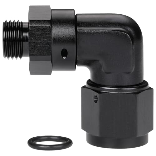 8AN Female Flare Swivel to 6AN -6 ORB Male O-ring Boss 90 Degree Fitting Adapter Aluminum Black - color: Black - 90 Degree, size: 8AN Female to -6 ORB Male