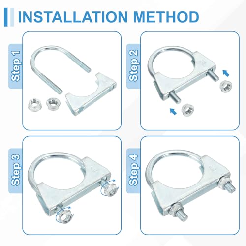 HARFINGTON U Bolt Muffler Exhaust Clamp 65mm(2-1/2") Galvanized Iron U-Bolt Clamps Muffler Tip Hook Saddle Exhaust Clip for Tip Pipes Connection - size: 65mm