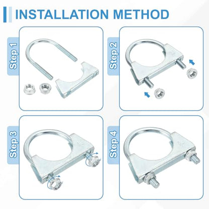 HARFINGTON U Bolt Muffler Exhaust Clamp 77mm(3") Galvanized Iron U-Bolt Clamps Muffler Tip Hook Saddle Exhaust Clip for Tip Pipes Connection - size: 77mm