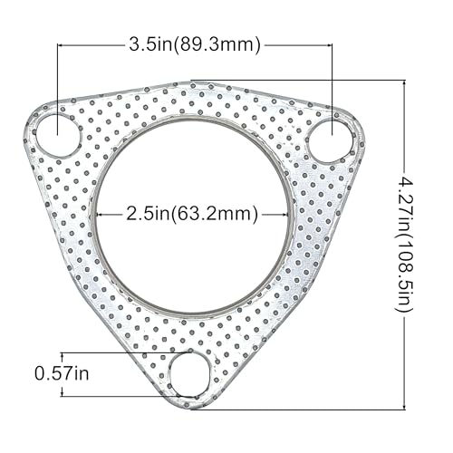 2.5 Inch Exhaust Gasket 3-Bolt Flange 63.2mm Graphite w/Fire Ring 2 Pcs - size: 2.5 in
