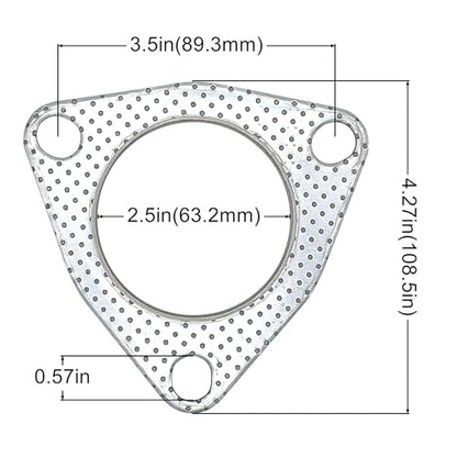 2.5 Inch Exhaust Gasket 3-Bolt Flange 63.2mm Graphite w/Fire Ring 2 Pcs - size: 2.5 in