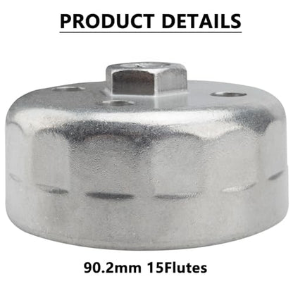 Heavy Duty 90.2mm 15Flutes Oil Filter Wrench Compatible with Land Rover and Jaguar - Fits 3.0L & 5.0L Gas Engines
