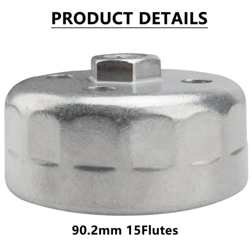 Heavy Duty 90.2mm 15Flutes Oil Filter Wrench Compatible with Land Rover and Jaguar - Fits 3.0L & 5.0L Gas Engines