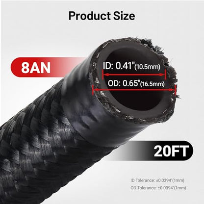 EVIL ENERGY 8AN Fuel Line Kit CPE Nylon Braided 8AN Hose with 10 Fittings - color: Black&Red, size: 8AN 20FT