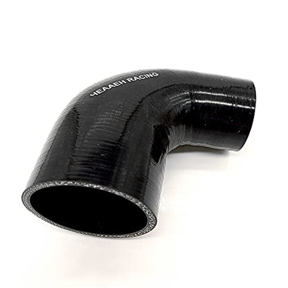 90 Degree ID 2.5 Inch to 3.0 Inch 4Ply Reducer Silicone Hose Black (63-76MM) - size: 63-76MM
